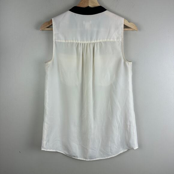 J Crew Cream Black Sleeveless Button Down Shirt Top 2 XS Extra Small - Picture 3 of 7
